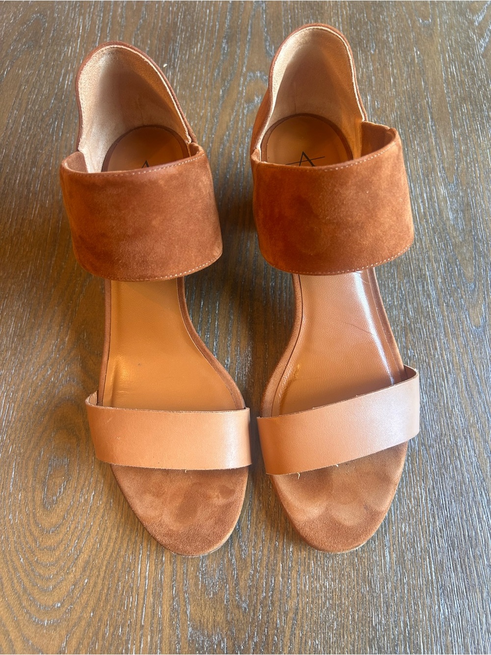 Aquatalia Nala Tan Suede and Leather Block Heel Sandals - Picture 9 of 11